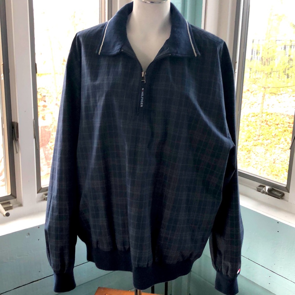 Vintage Tommy Hilfiger Golf  blue and green plaid 1/4 ZIP Pull-over Large